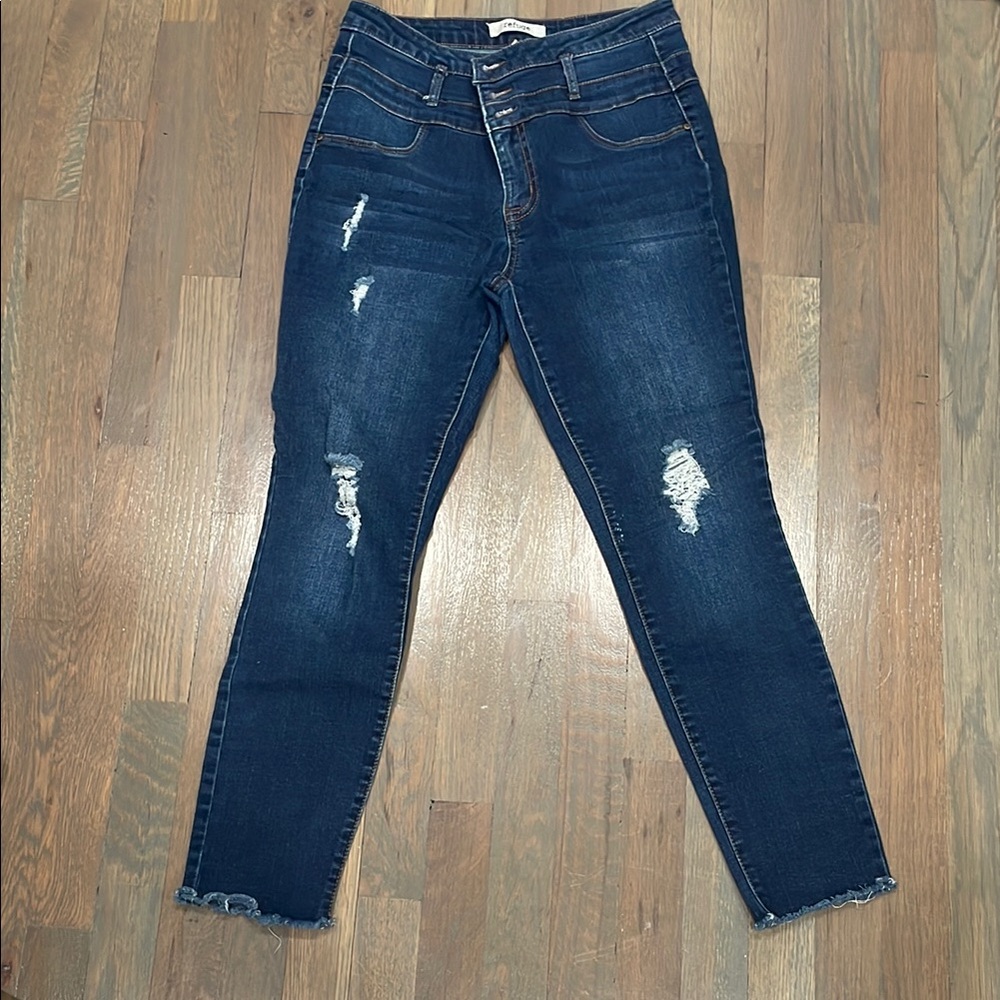 Refuge Blue Skinny Distressed Jeans